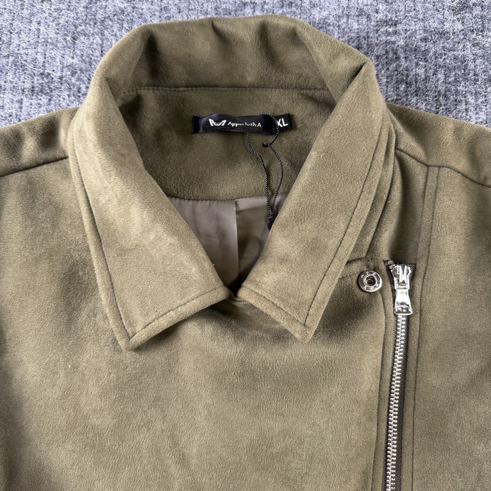 Apperloth A Moto Jacket Womens Green Faux Suede Long Sleeve Asymmetrical Zip XL - Picture 6 of 7
